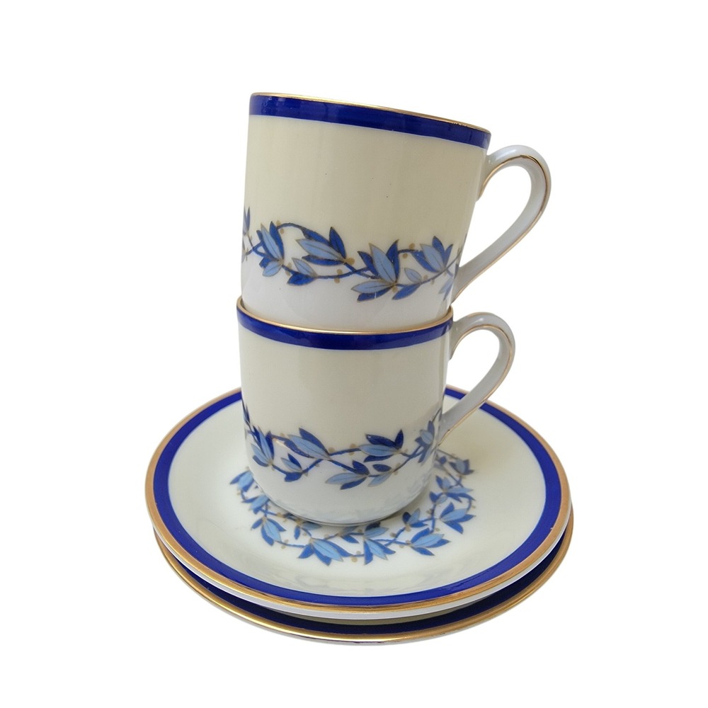 Charles Ahrenfeldt France Antique Limoges Demitasse Cup Saucer Set for Two c1900